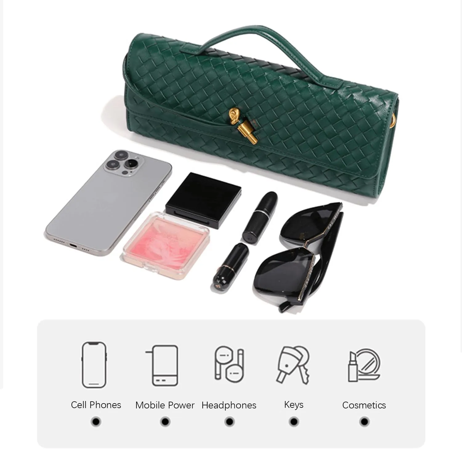 Women's Handmade Woven Evening Bag, PU Leather Handmade Clutch Purse, Fashion Crossbody Clutch Purse with Long Strap