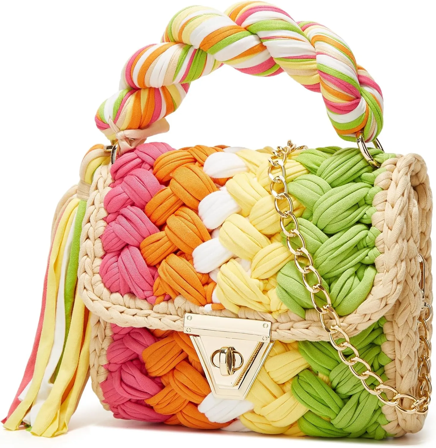 Women's Handwoven Tote Chunky Yarn Crochet Crossbody Shoulder Bag DIY Knot Purse Knit Woven Handbag Evening Clutch