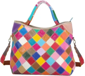 Women's Multicolor Tote Handbag Genuine Leather Design Hobo Shoulder Bag Purses