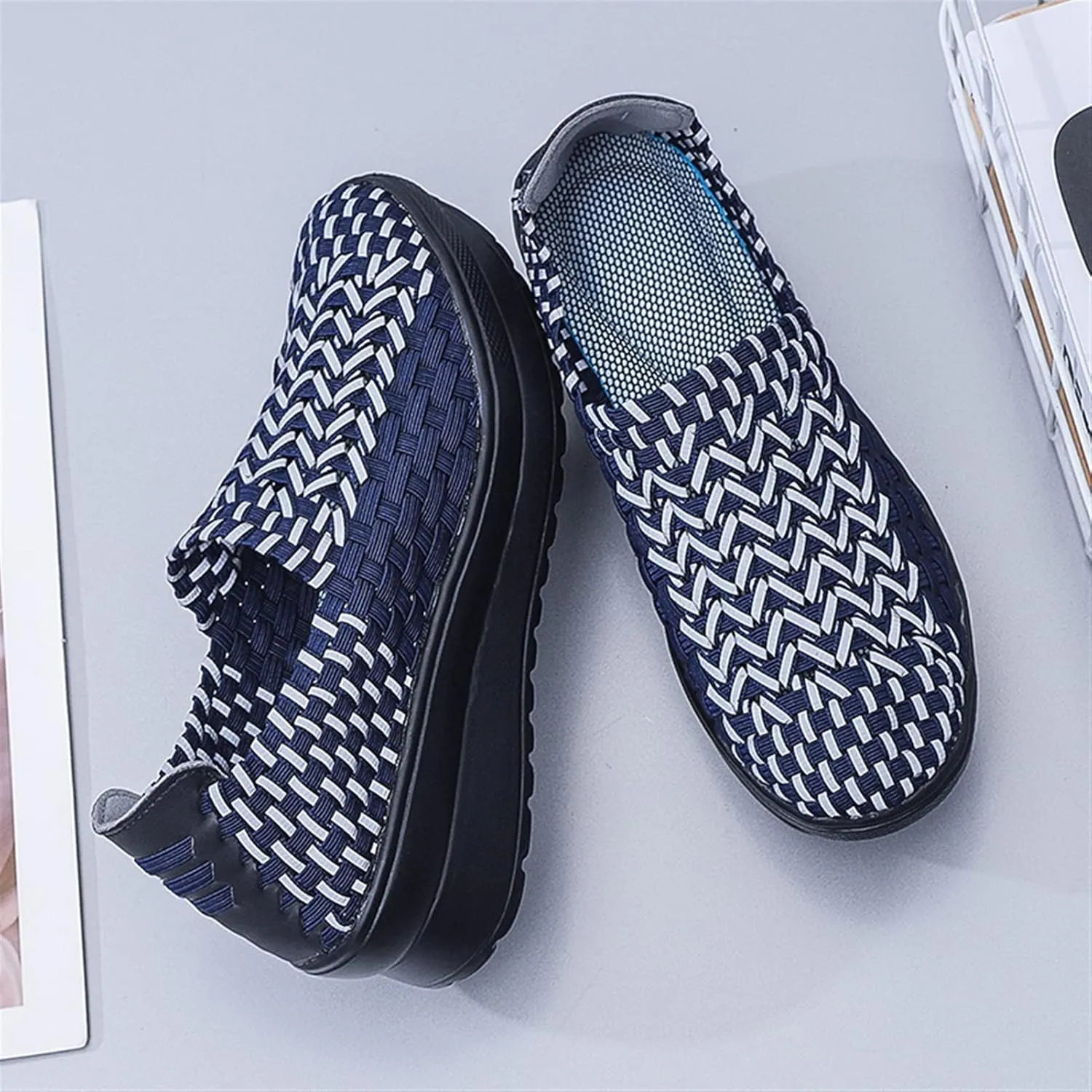 Women's Platform Wedge Sandals Elastic Wedges Woven Pumps Shoes Closed Toe Wedges for Women Walking Mary Jane Shoes