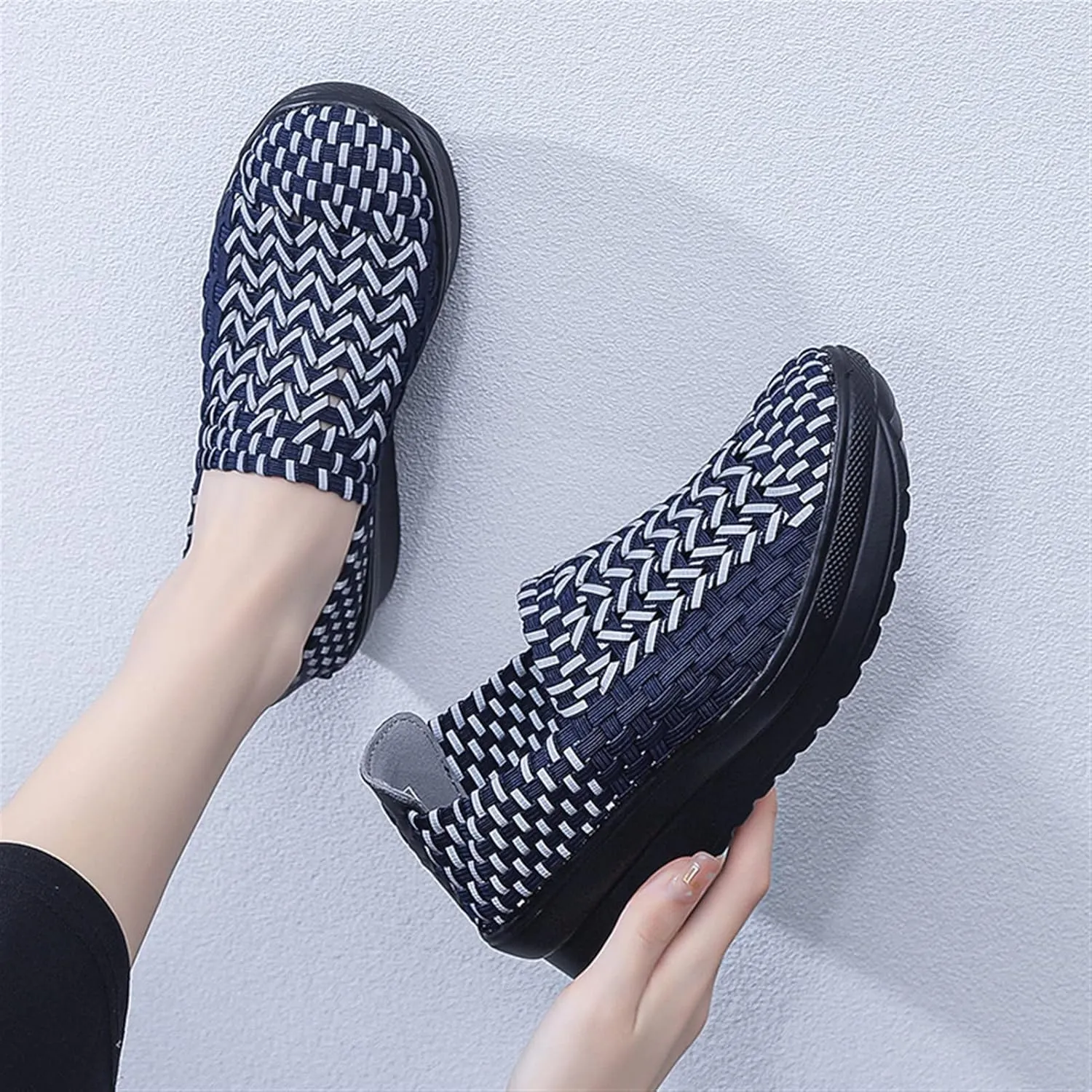 Women's Platform Wedge Sandals Elastic Wedges Woven Pumps Shoes Closed Toe Wedges for Women Walking Mary Jane Shoes