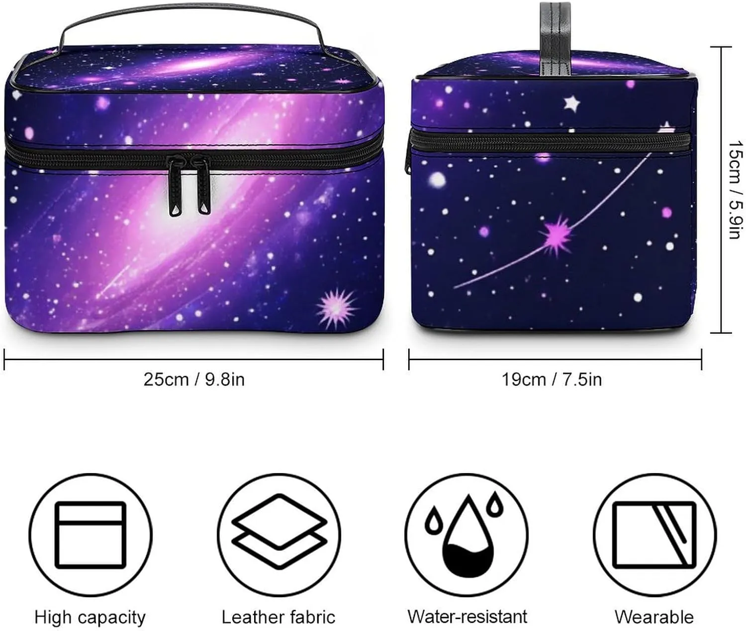 Women's Portable Makeup Bag, Travel Large Cosmetic Storage Case Space Galaxy Constellation Zodiac Star Purple Blue Toiletry Organizer Bag with Zipper Pouch