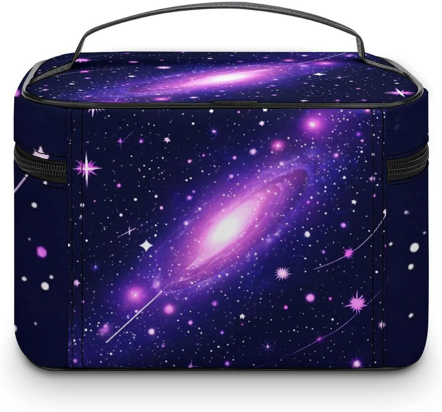 Women's Portable Makeup Bag, Travel Large Cosmetic Storage Case Space Galaxy Constellation Zodiac Star Purple Blue Toiletry Organizer Bag with Zipper Pouch