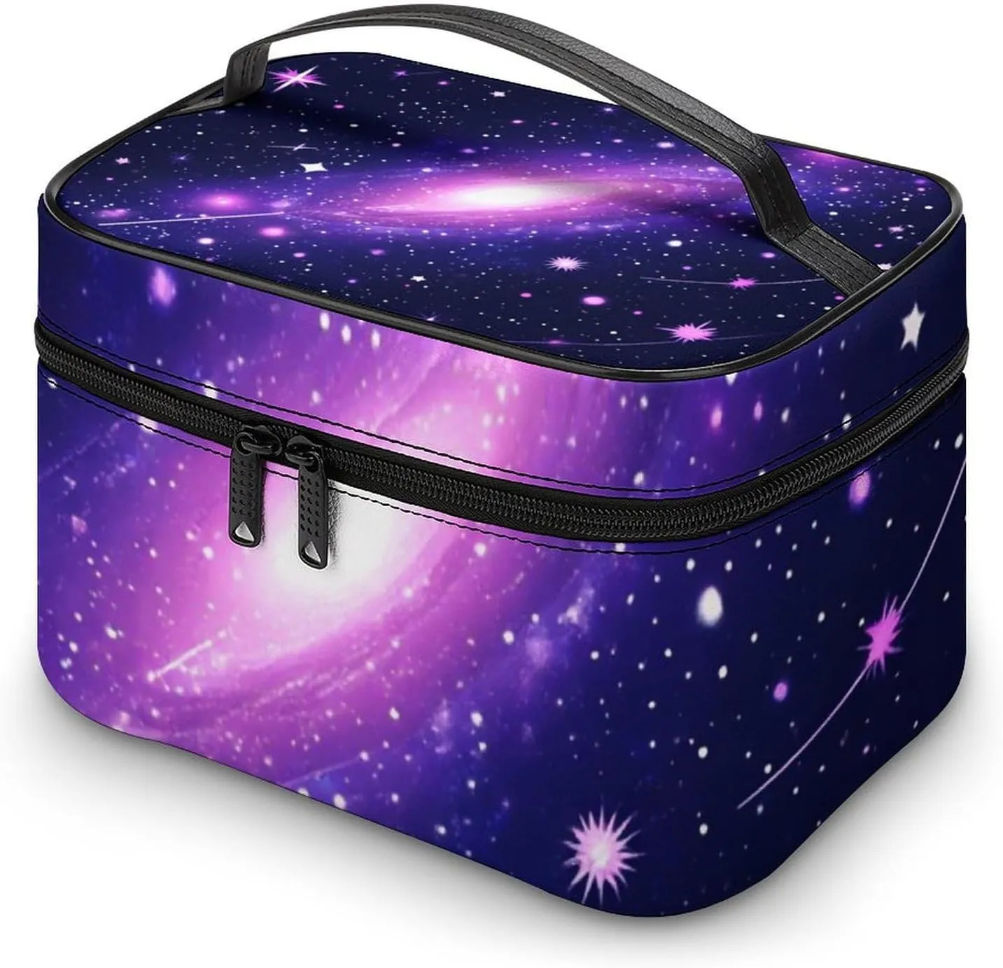 Women's Portable Makeup Bag, Travel Large Cosmetic Storage Case Space Galaxy Constellation Zodiac Star Purple Blue Toiletry Organizer Bag with Zipper Pouch