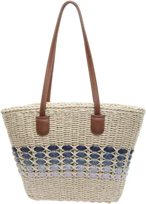 Women’s Tote Bag Straw Beach Shoulder Handbag Fashion Purse 2025 Summer Vacation Travel Woven Top Handle Bag