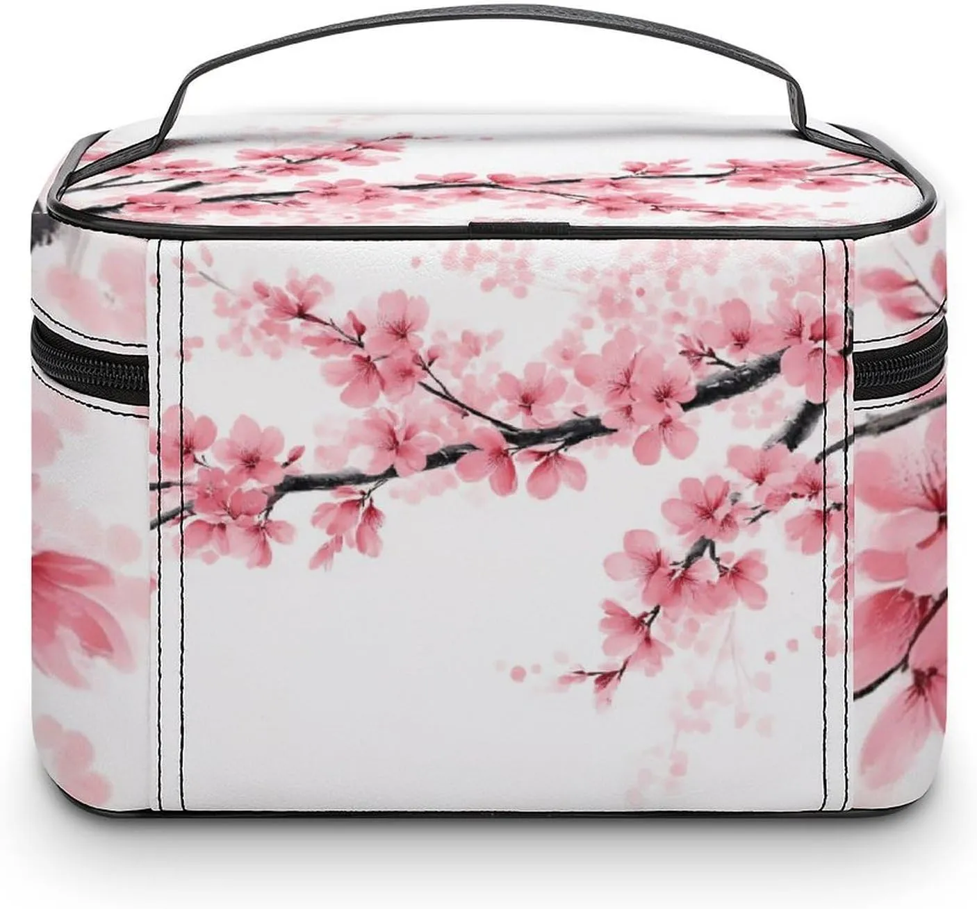 Womens Travel Makeup Bag, Waterproof Cosmetic Organizer Case Branch Of A Flourishing Tree Cherry Flowers Blossoms Spring Theme Art Toiletry Storage Bag with Zipper Mesh Pouch