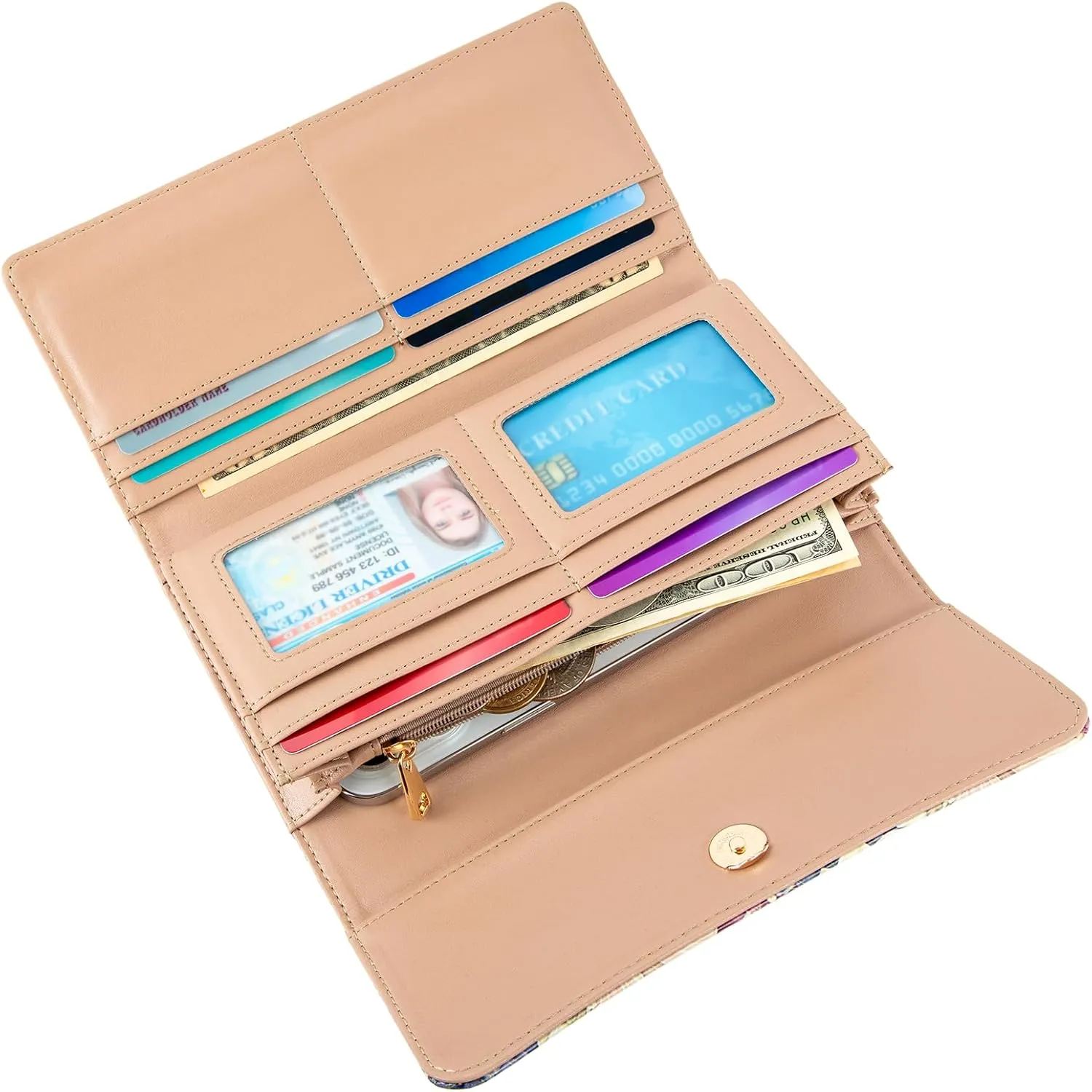 Womens Wallet Leather RFID Blocking Trifold Ladies Purse long Clutch Credit Card Holder Phone Checkbook Organizer (Butterfly Sugar Skulls)