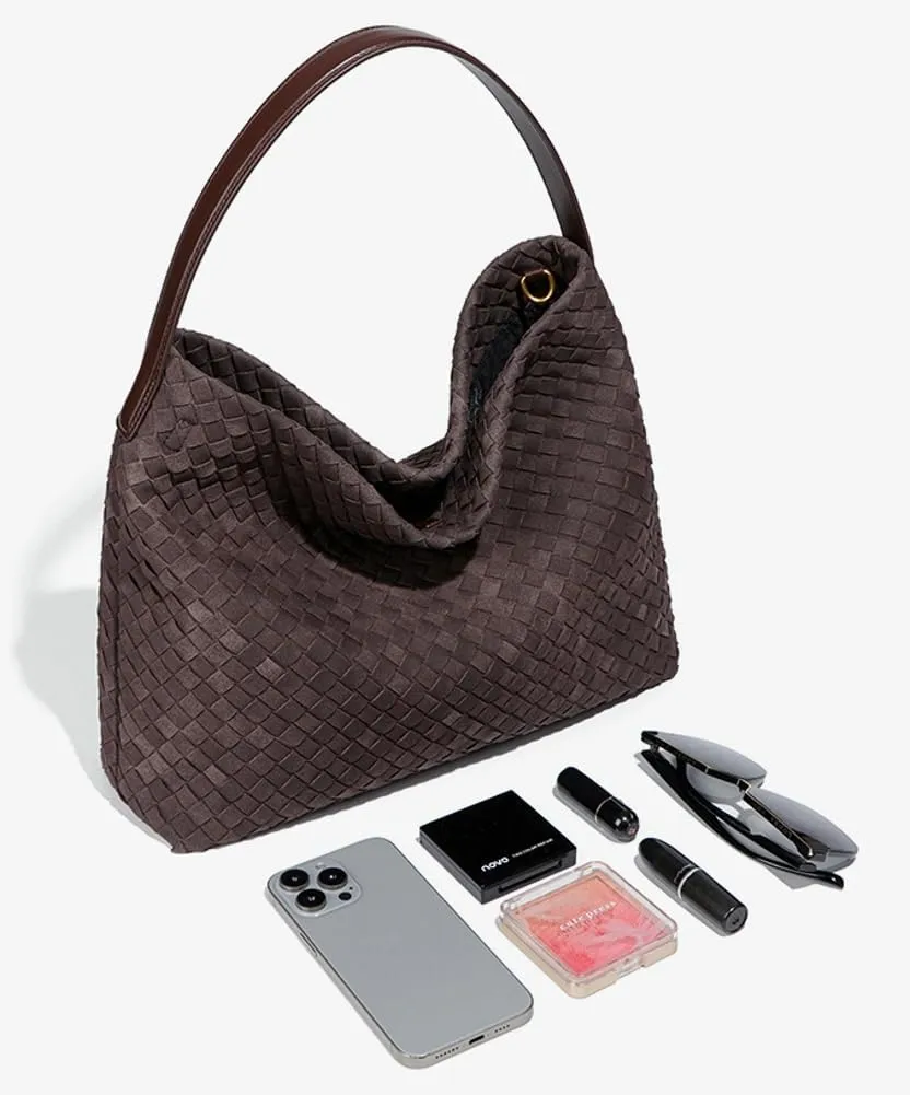 Women's Woven Shoulder Bag Handbags PU Leather Tote Bag Top-handle Shoulder Bag Soft Vegan Underarm Bag Woven Purse Clutch