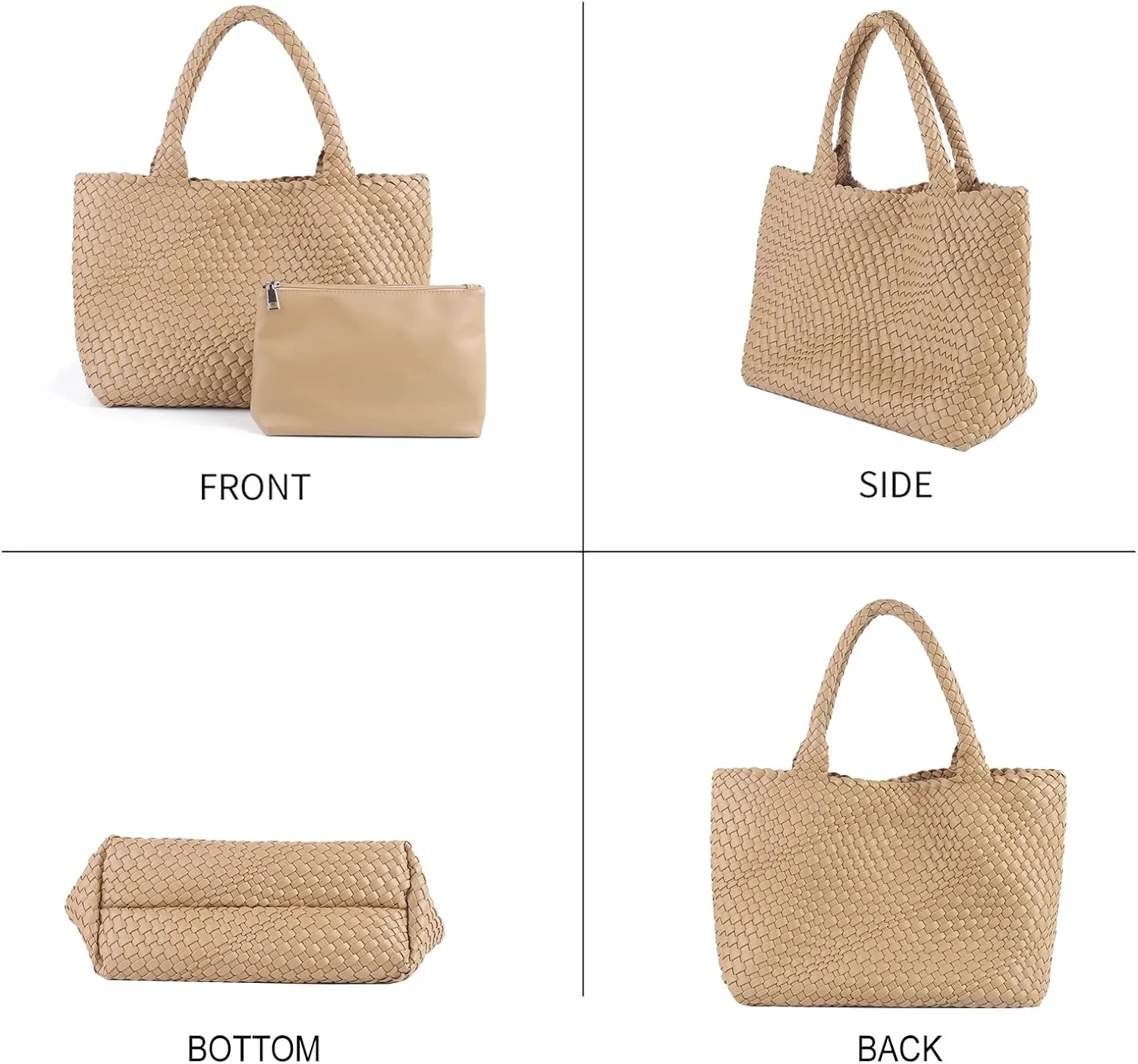 Women's Woven Vegan Leather Tote Bag - Large Summer Beach Travel Handbag - Retro Shoulder Bag
