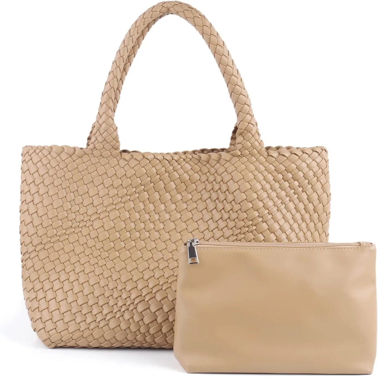 Women's Woven Vegan Leather Tote Bag - Large Summer Beach Travel Handbag - Retro Shoulder Bag