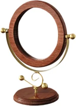 Wood Makeup Mirror Stand Mirrors Retro Housewarming Gift Rotating Dressing Mirror Desktop Ornament for Hotel Household Indoor, Gold