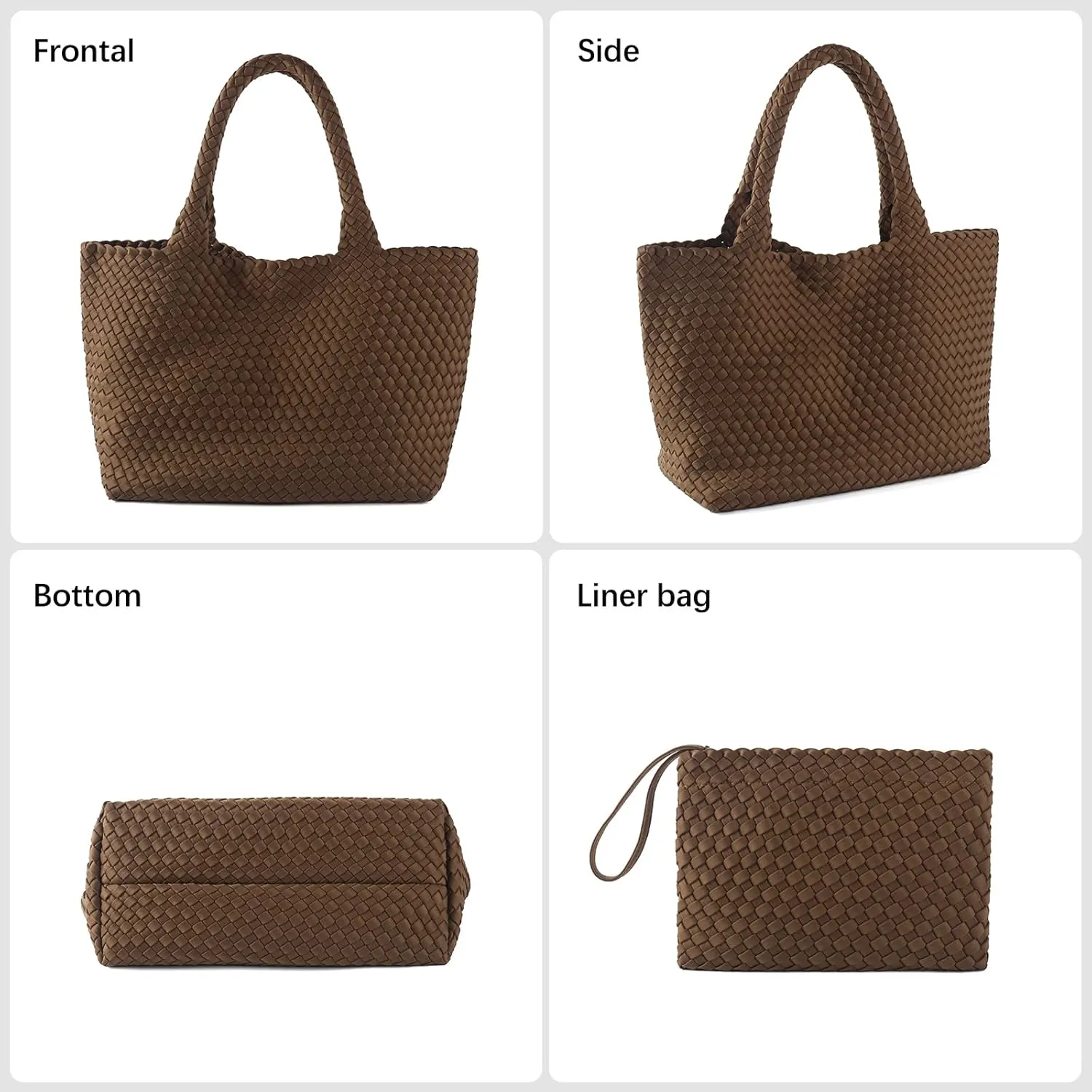 Woven Bag for Women, Large Neoprene Tote Bag Summer Beach Handbag Purse Retro Handmade Travel Shoulder Bag Set