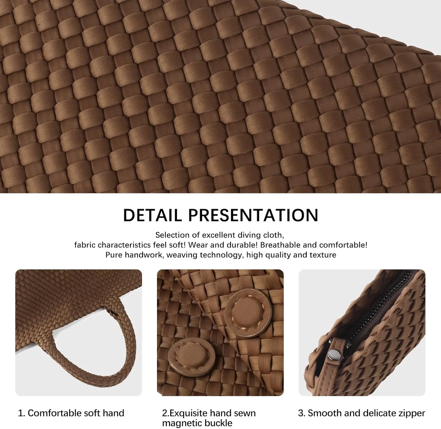 Woven Bag for Women, Large Neoprene Tote Bag Summer Beach Handbag Purse Retro Handmade Travel Shoulder Bag Set