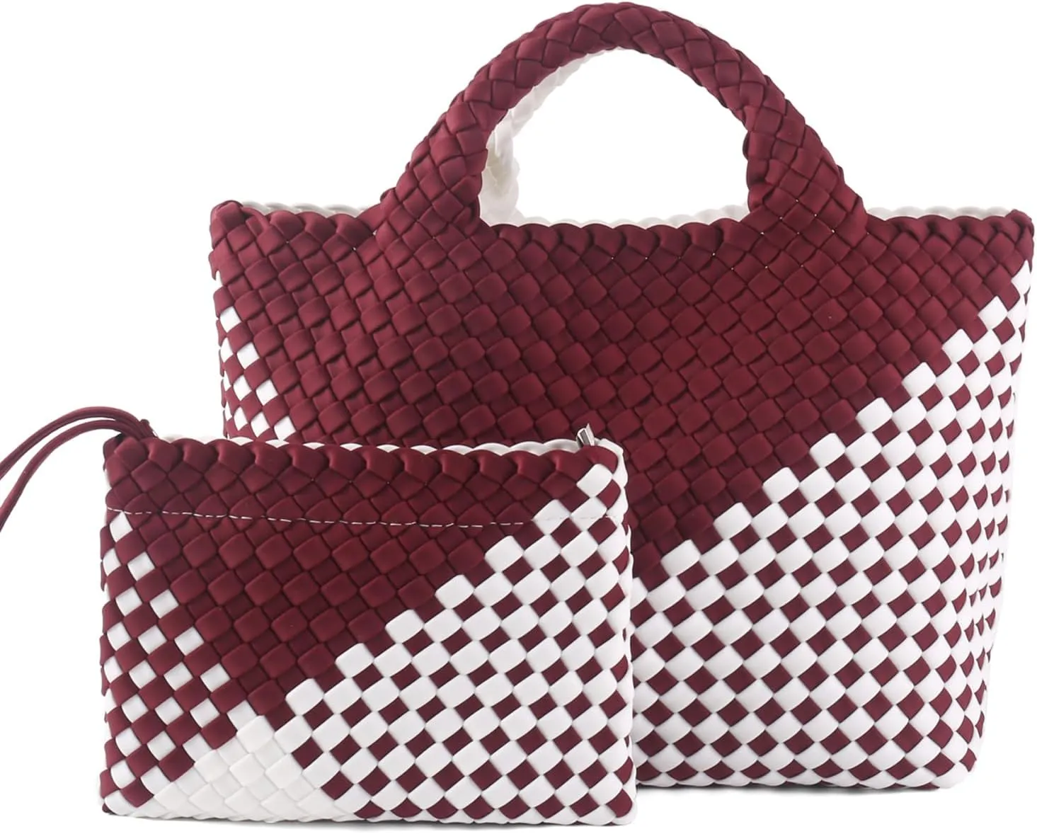 Woven Bag for Women, Neoprene Tote Bag Summer Beach Handbag Purse Retro Handmade Travel Shoulder Bag Set