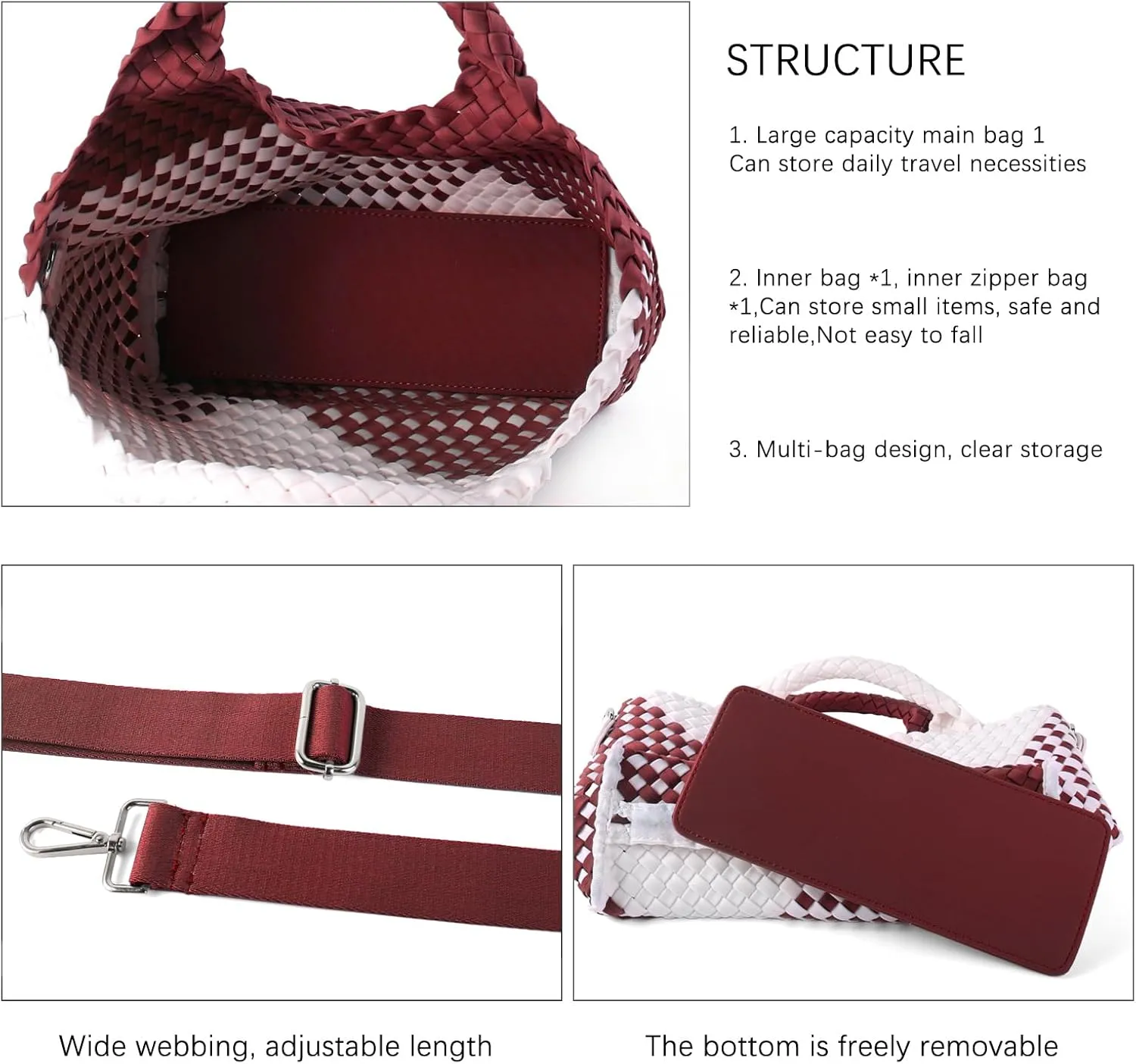 Woven Bag for Women, Neoprene Tote Bag Summer Beach Handbag Purse Retro Handmade Travel Shoulder Bag Set