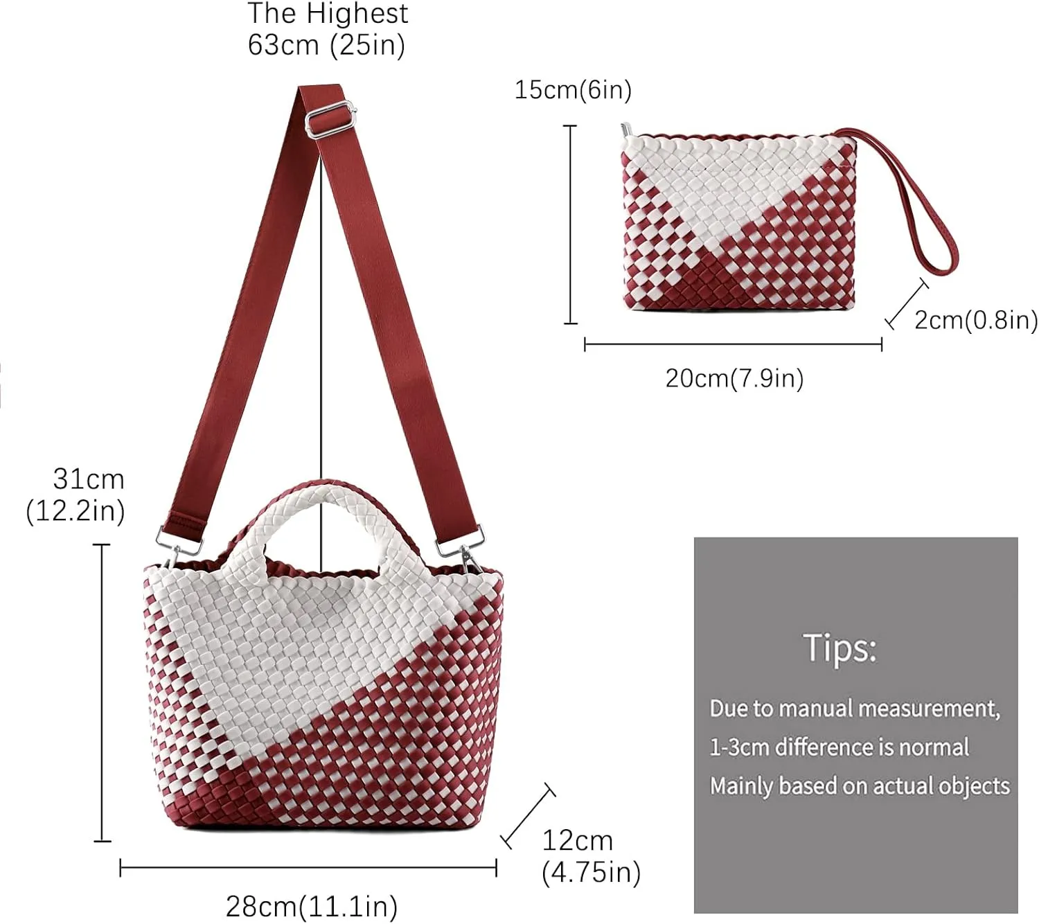 Woven Bag for Women, Neoprene Tote Bag Summer Beach Handbag Purse Retro Handmade Travel Shoulder Bag Set