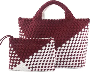 Woven Bag for Women, Neoprene Tote Bag Summer Beach Handbag Purse Retro Handmade Travel Shoulder Bag Set