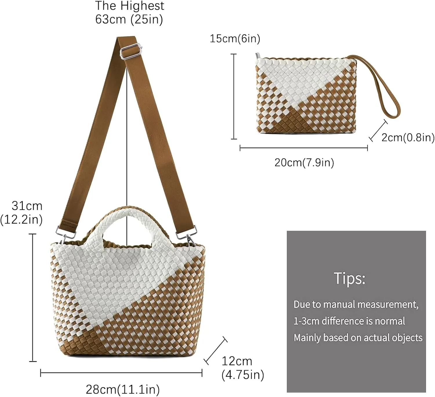Woven Bag for Women, Neoprene Tote Bag Summer Beach Handbag Purse Retro Handmade Travel Shoulder Bag Set