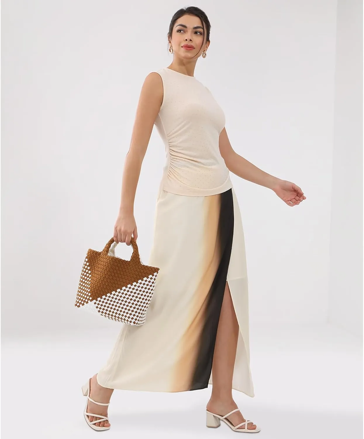 Woven Bag for Women, Neoprene Tote Bag Summer Beach Handbag Purse Retro Handmade Travel Shoulder Bag Set