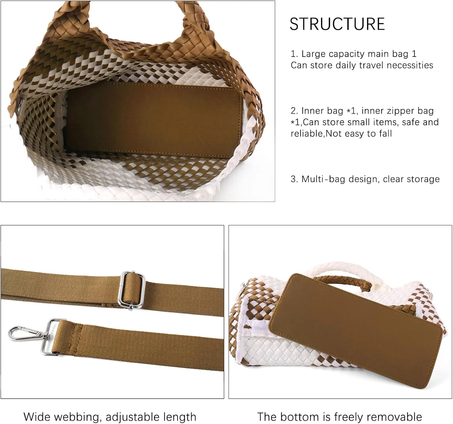 Woven Bag for Women, Neoprene Tote Bag Summer Beach Handbag Purse Retro Handmade Travel Shoulder Bag Set