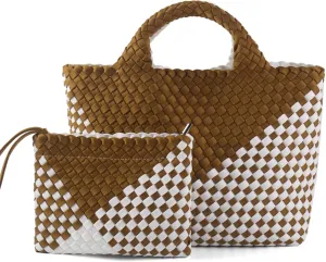 Woven Bag for Women, Neoprene Tote Bag Summer Beach Handbag Purse Retro Handmade Travel Shoulder Bag Set