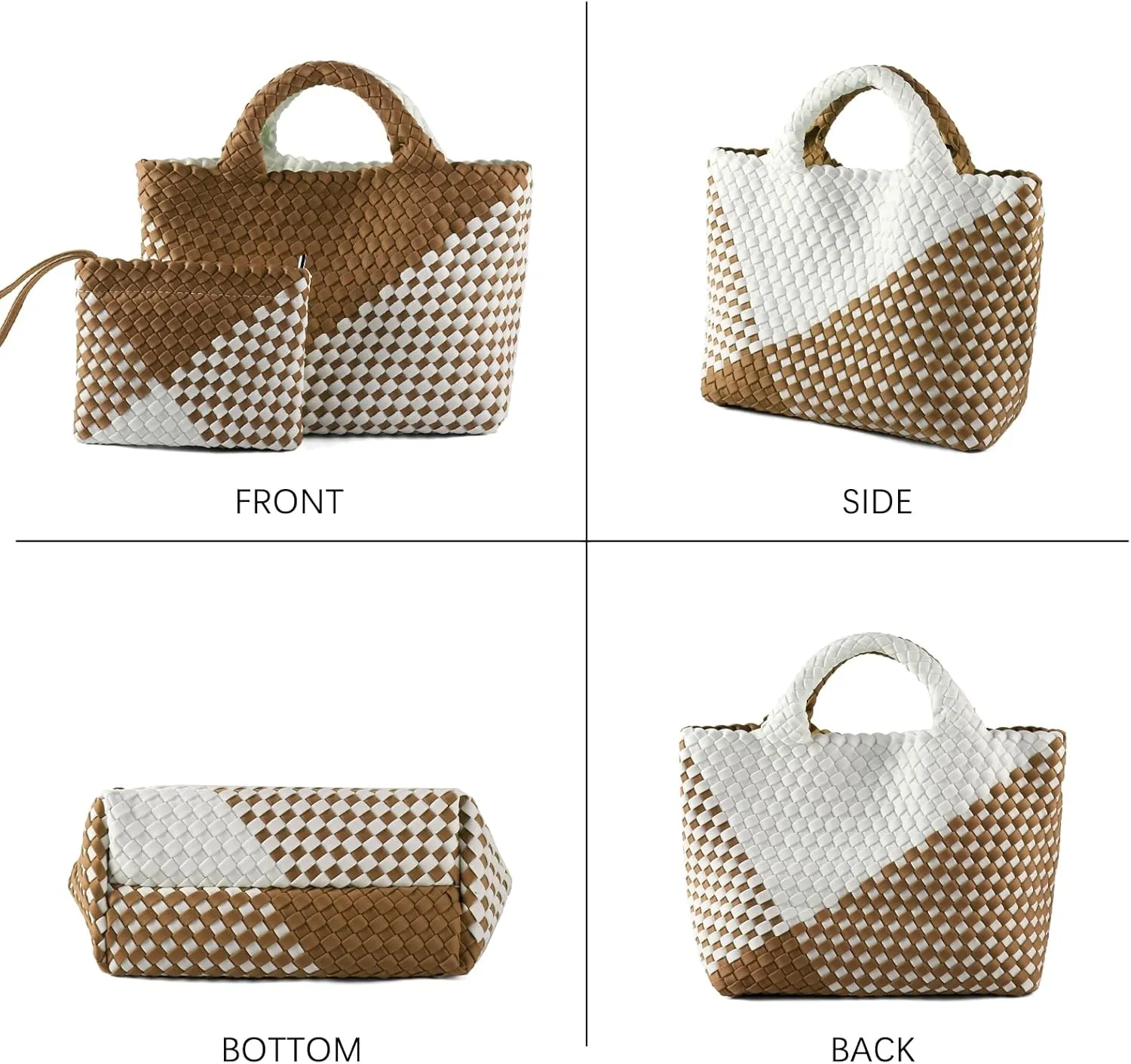 Woven Bag for Women, Neoprene Tote Bag Summer Beach Handbag Purse Retro Handmade Travel Shoulder Bag Set