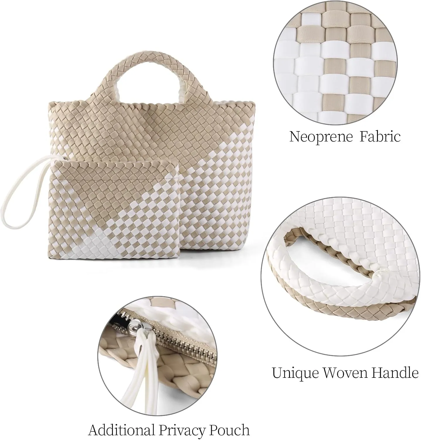 Woven Bag for Women Neoprene Tote Bag Summer Beach Travel Handbag and Purse Lightweight Foldable Retro Handmade Shoulder Bag