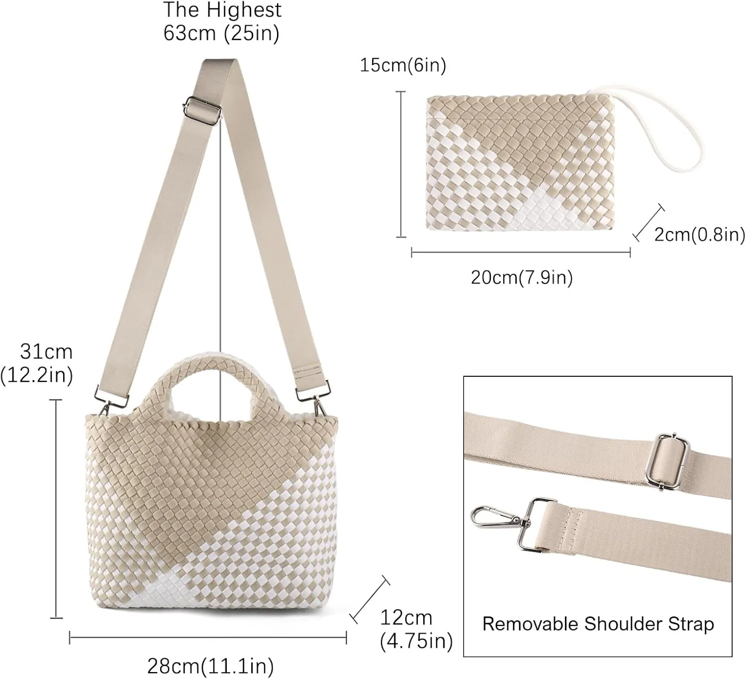 Woven Bag for Women Neoprene Tote Bag Summer Beach Travel Handbag and Purse Lightweight Foldable Retro Handmade Shoulder Bag