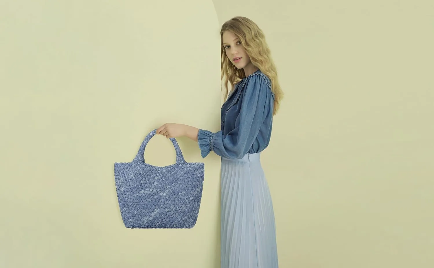 Woven Bag for Women, Vegan Leather Tote Bag Large Summer Beach Travel Handbag and Purse Retro Handmade Shoulder Bag