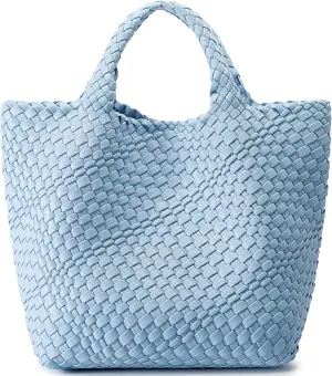 Woven Bag for Women, Vegan Leather Tote Bag Large Summer Beach Travel Handbag and Purse Retro Handmade Shoulder Bag
