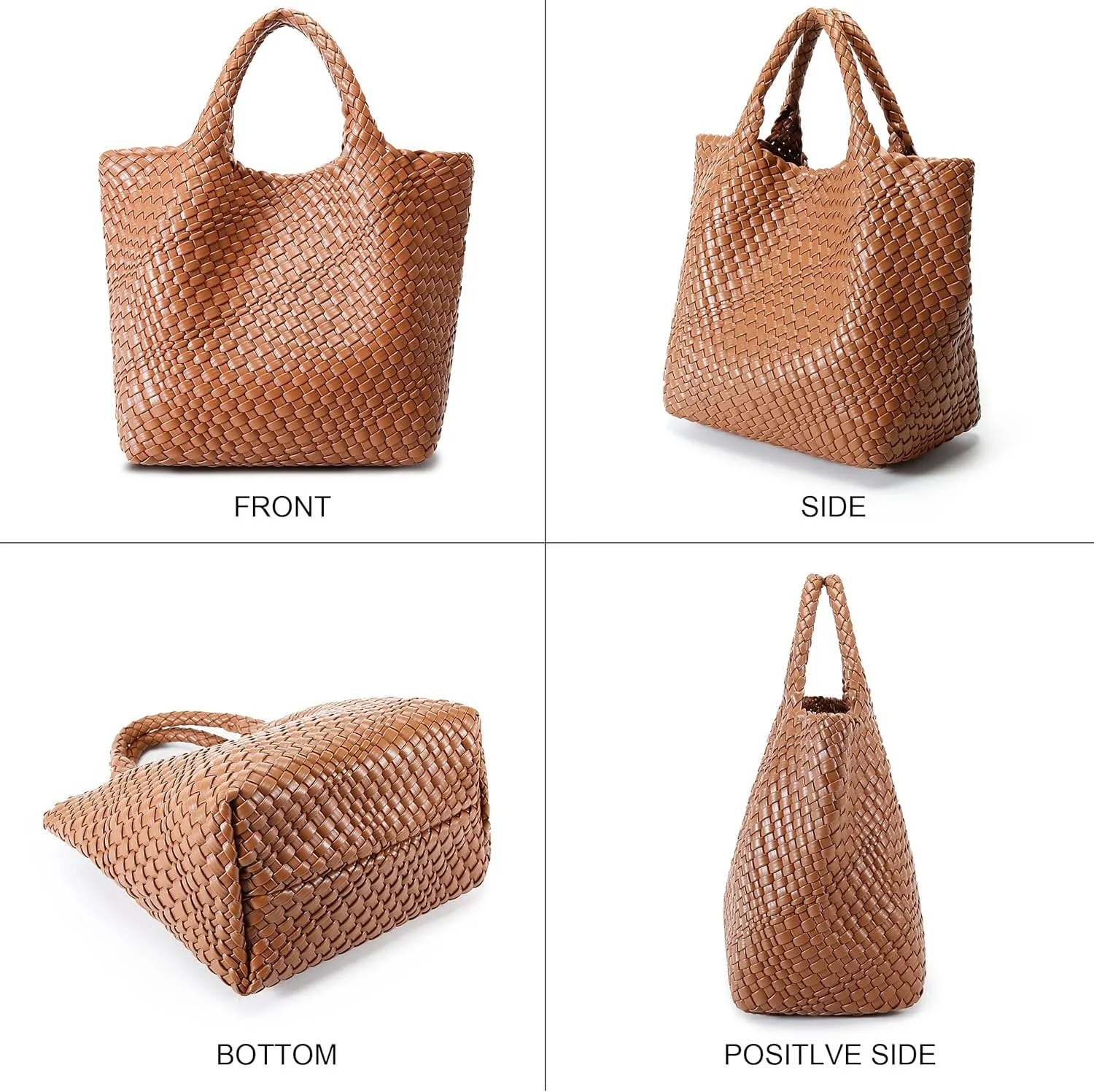Woven Bag for Women, Vegan Leather Tote Bag Large Summer Beach Travel Handbag and Purse Retro Handmade Shoulder Bag