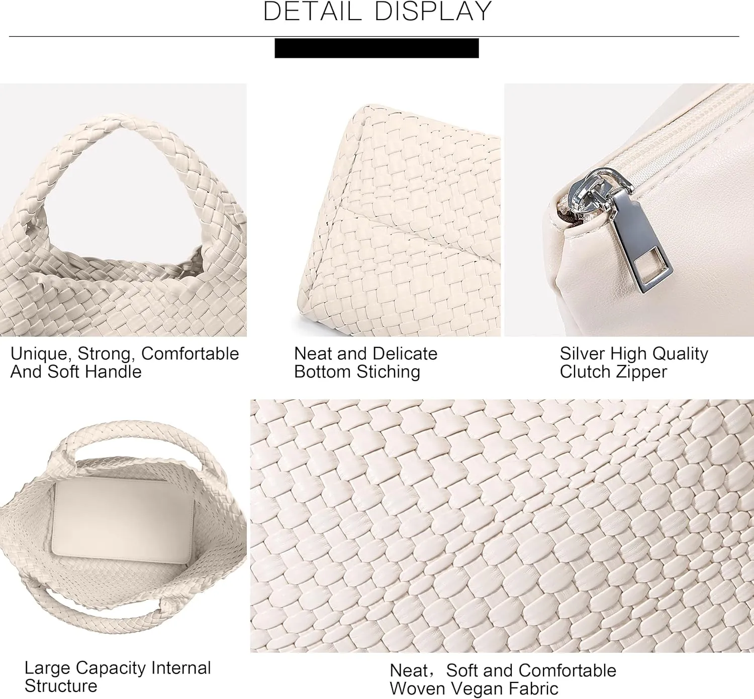 Woven Bag for Women, Vegan Leather Tote Bag Large Summer Beach Travel Handbag and Purse Retro Handmade Shoulder Bag