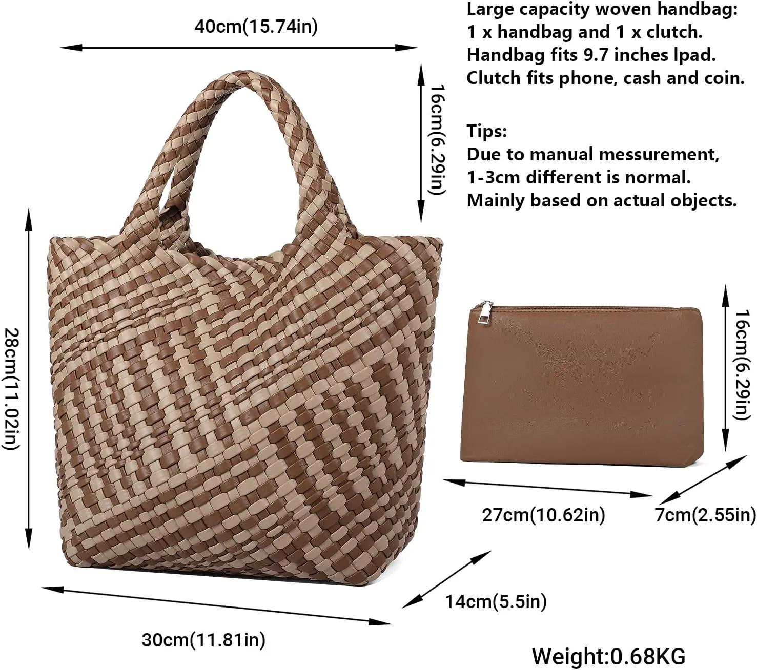 Woven Bag for Women, Vegan Leather Tote Bag Large Summer Beach Travel Handbag and Purse Retro Handmade Shoulder Bag