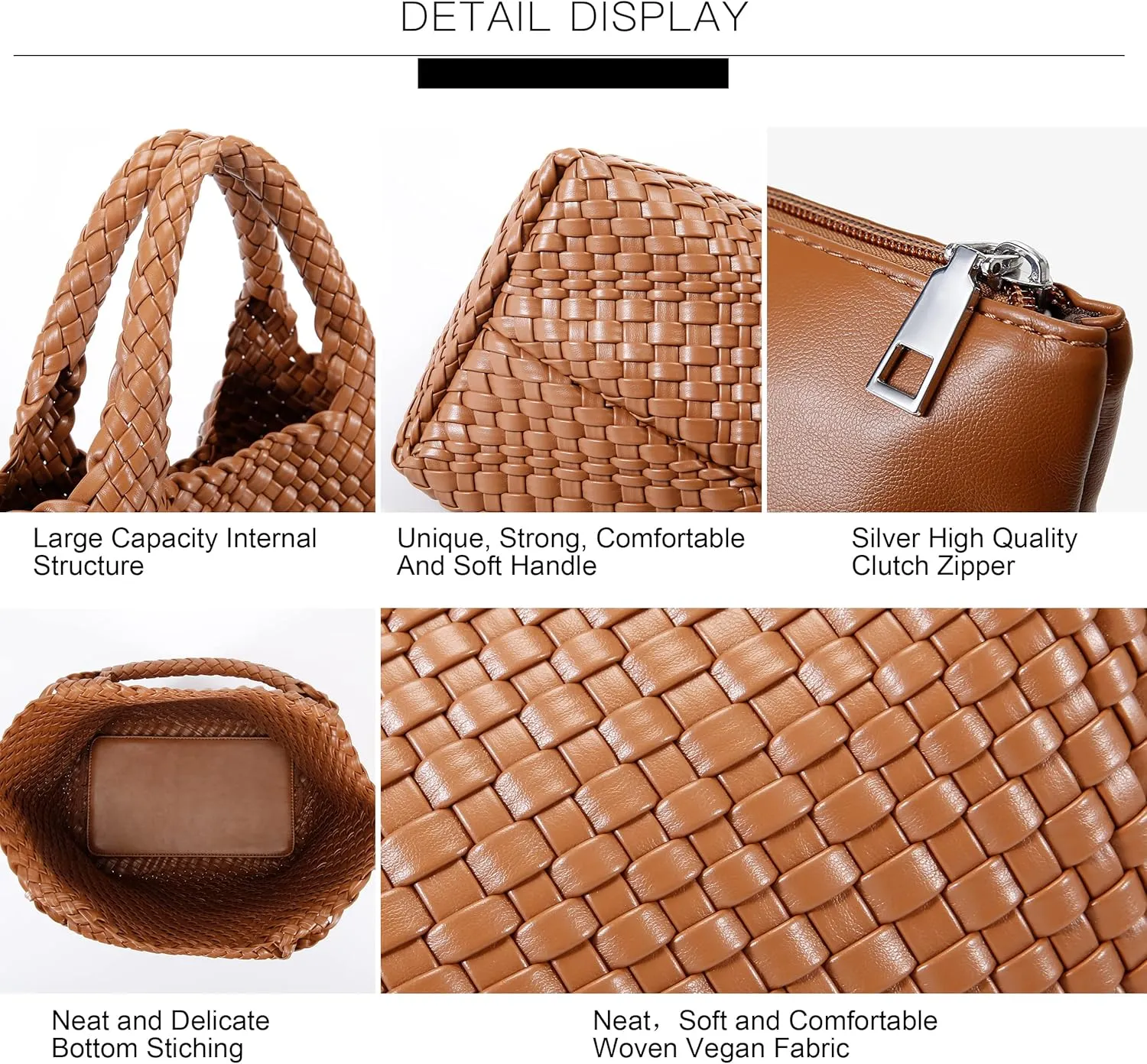 Woven Bag for Women, Vegan Leather Tote Bag Large Summer Beach Travel Handbag and Purse Retro Handmade Shoulder Bag