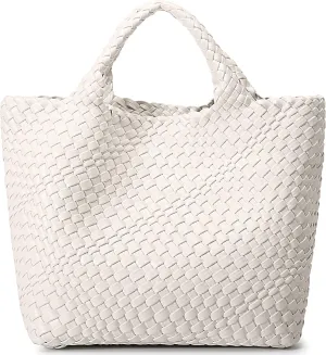 Woven Bag for Women, Vegan Leather Tote Bag Large Summer Beach Travel Handbag and Purse Retro Handmade Shoulder Bag