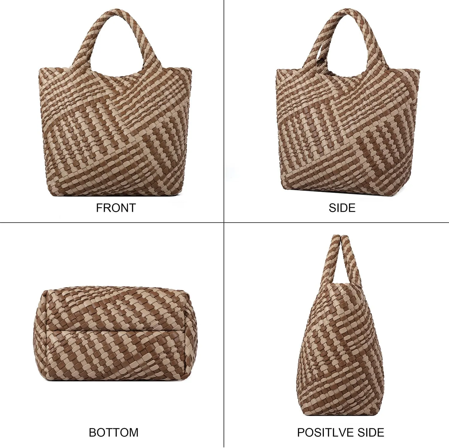 Woven Bag for Women, Vegan Leather Tote Bag Large Summer Beach Travel Handbag and Purse Retro Handmade Shoulder Bag