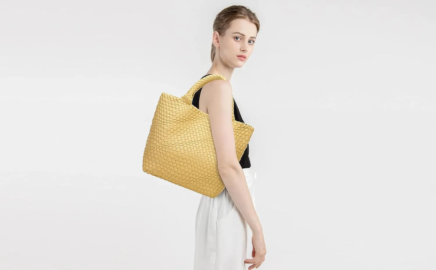 Woven Bag for Women, Vegan Leather Tote Bag Large Summer Beach Travel Handbag and Purse Retro Handmade Shoulder Bag