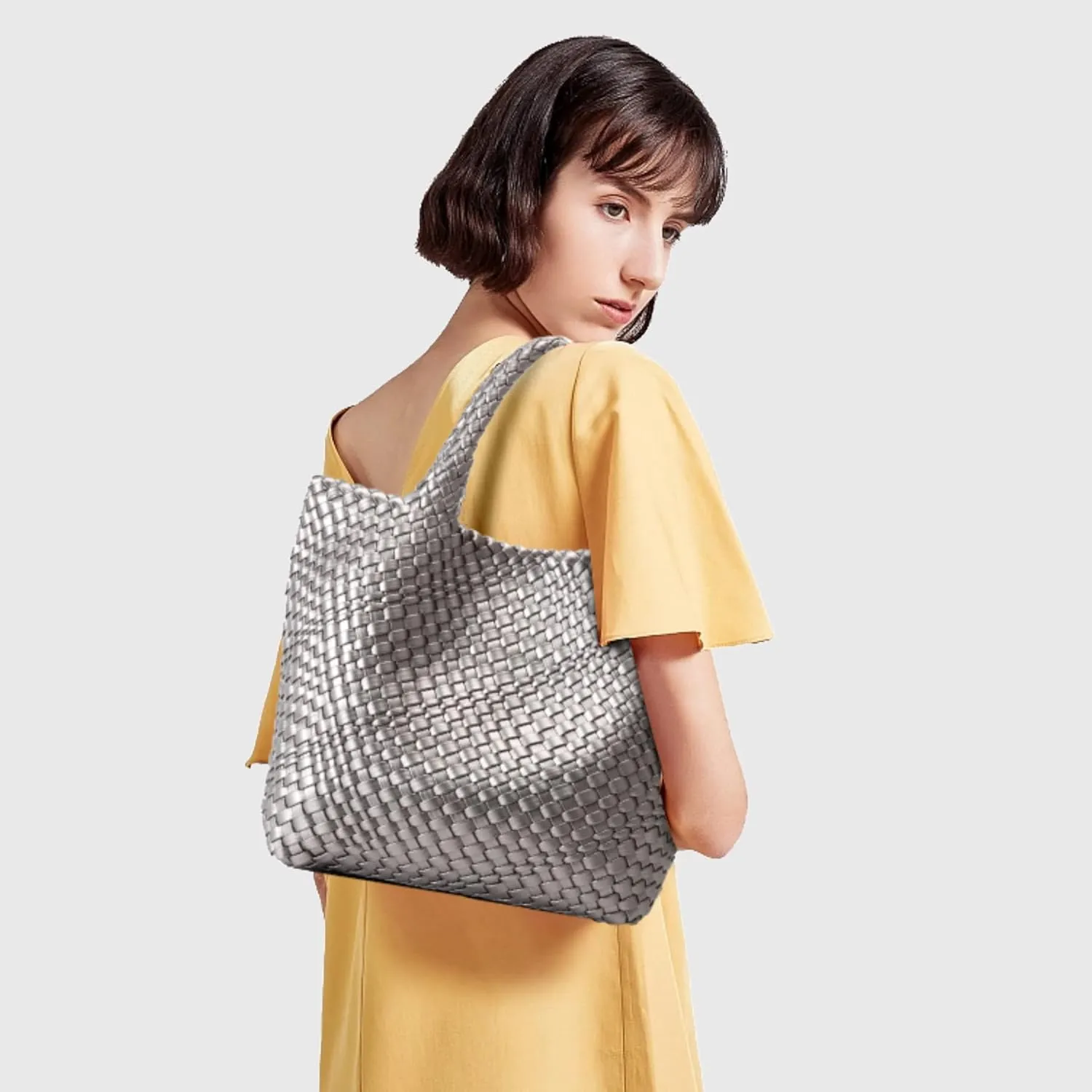 Woven Bag for Women, Vegan Leather Tote Bag Large Summer Beach Travel Handbag and Purse Retro Handmade Shoulder Bag