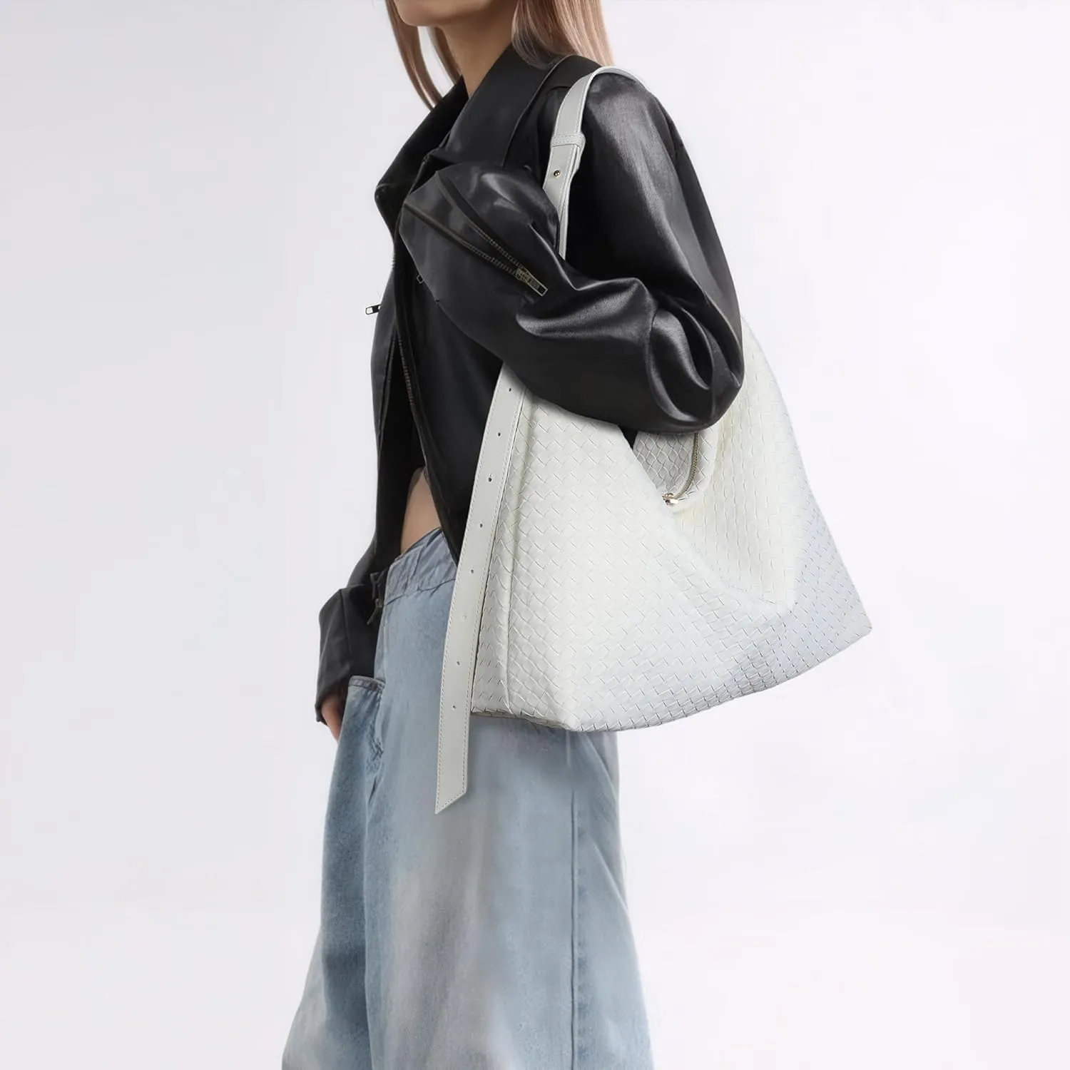Woven Bag for Women, Vegan Leather Tote Bags Large Hobo Purses for Women Handmade Shoulder Bag with Adjustable Strap