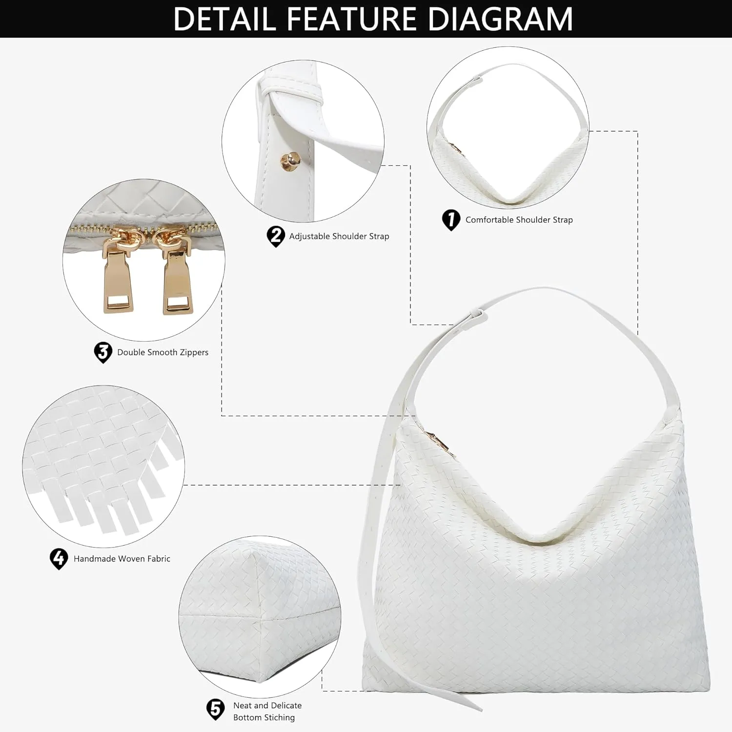 Woven Bag for Women, Vegan Leather Tote Bags Large Hobo Purses for Women Handmade Shoulder Bag with Adjustable Strap