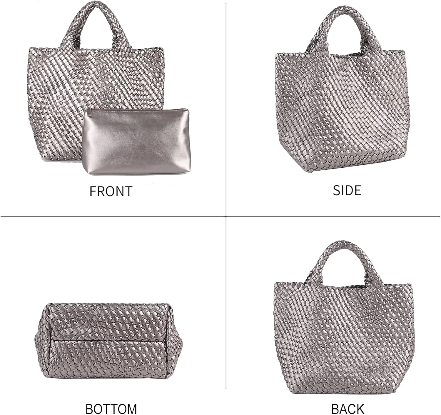 Woven Beach Tote Bag, Women Macaron Soft Leather Weave Handbag with Purse Top-handle Handbag for Work Travel