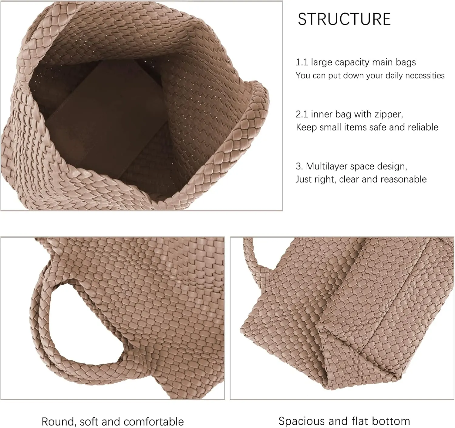 Woven Beach Tote Bag, Women Macaron Soft Leather Weave Handbag with Purse Top-handle Handbag for Work Travel