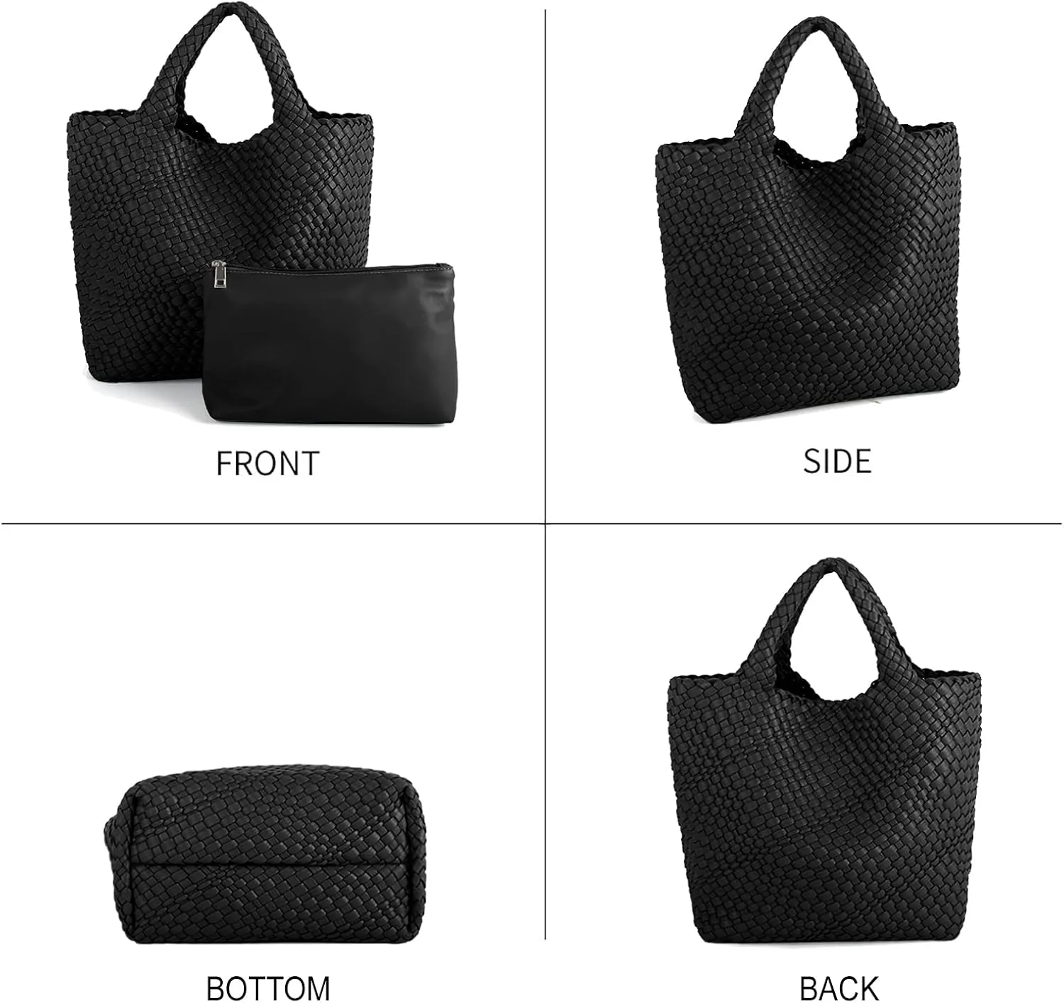 Woven Beach Tote Bag, Women Macaron Soft Leather Weave Handbag with Purse Top-handle Handbag for Work Travel