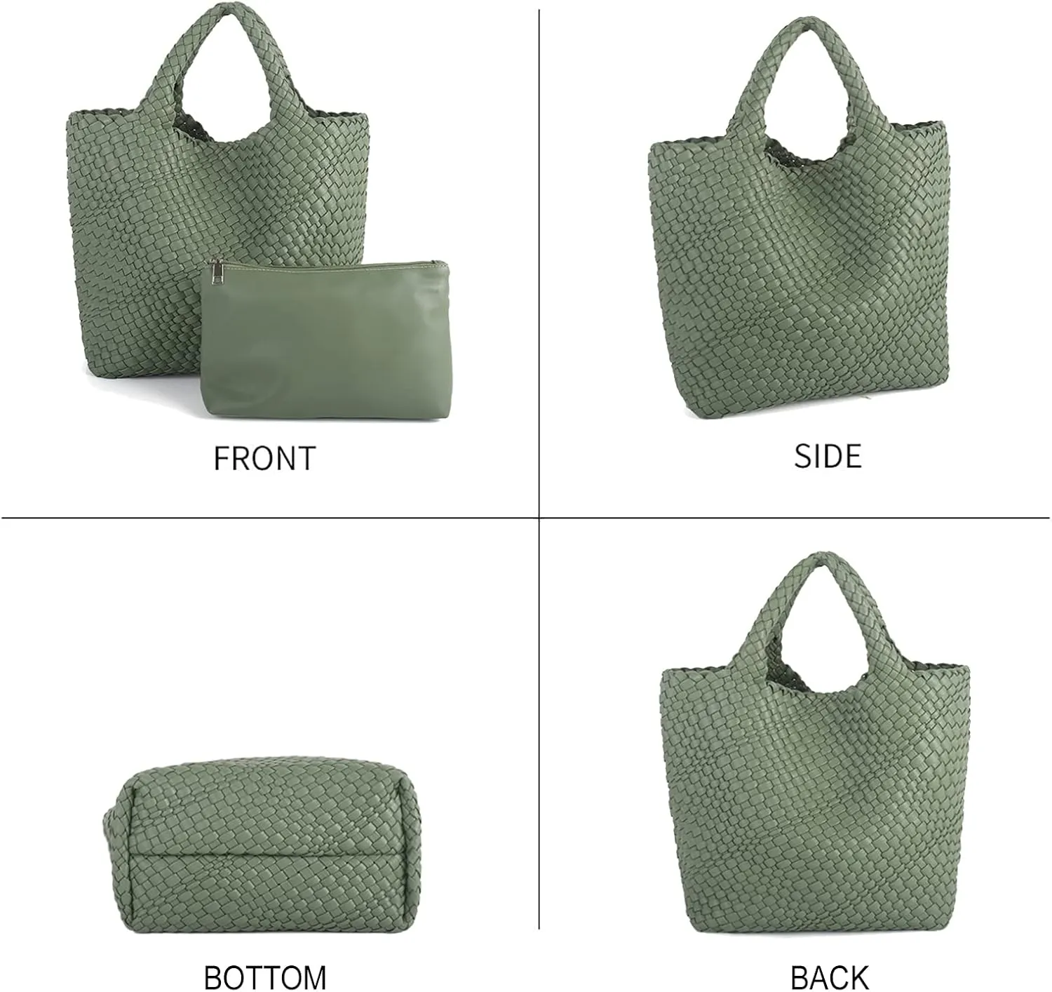 Woven Beach Tote Bag, Women Macaron Soft Leather Weave Handbag with Purse Top-handle Handbag for Work Travel