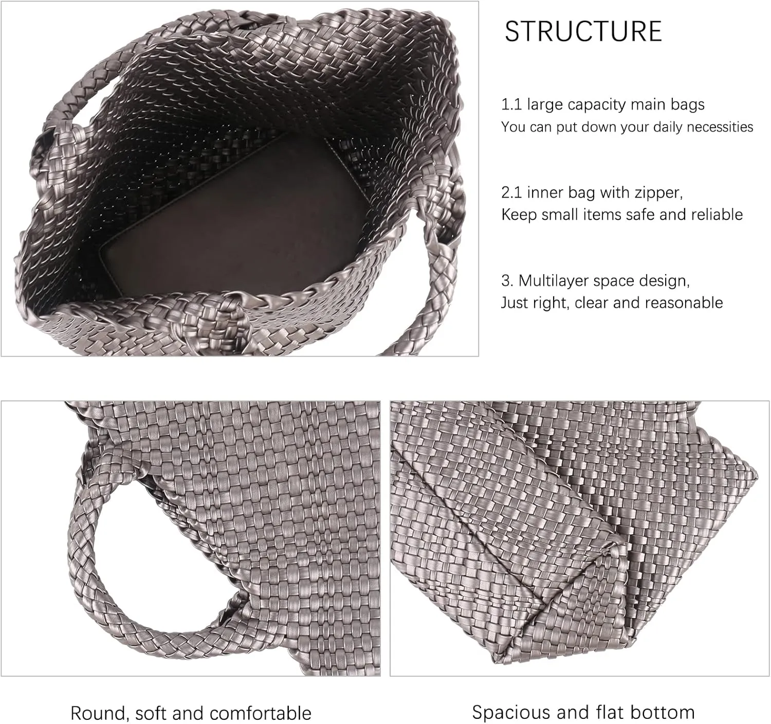 Woven Beach Tote Bag, Women Macaron Soft Leather Weave Handbag with Purse Top-handle Handbag for Work Travel