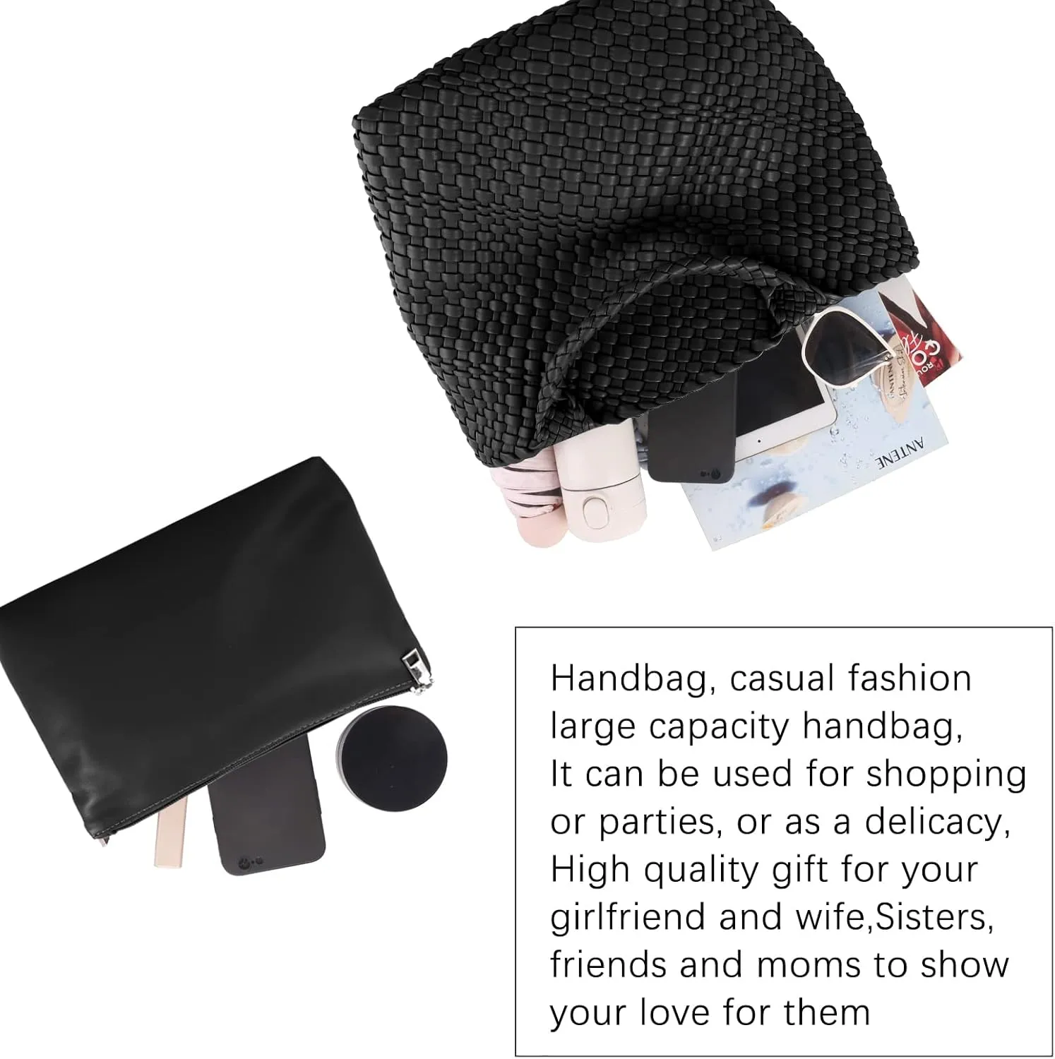 Woven Beach Tote Bag, Women Macaron Soft Leather Weave Handbag with Purse Top-handle Handbag for Work Travel