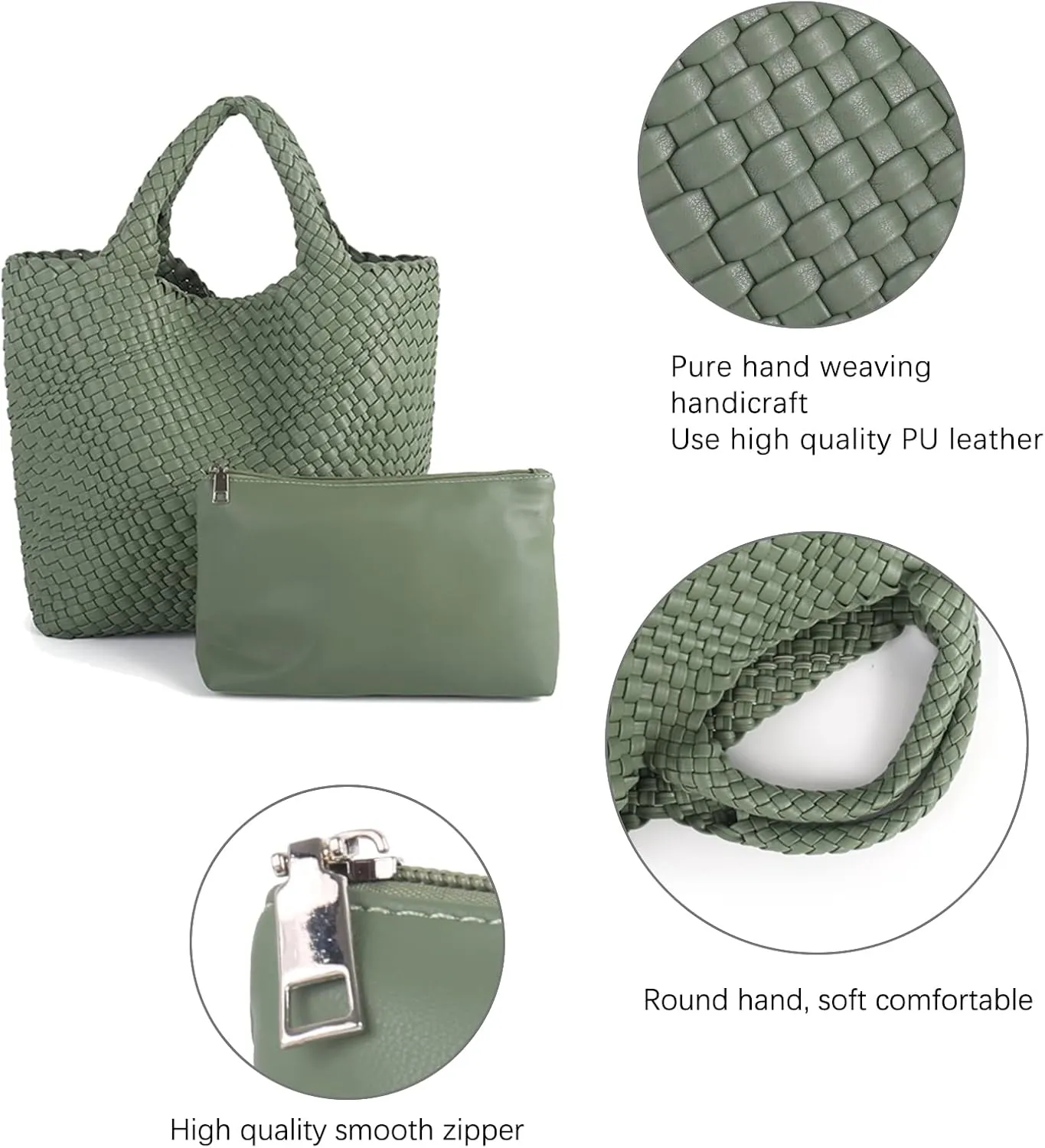 Woven Beach Tote Bag, Women Macaron Soft Leather Weave Handbag with Purse Top-handle Handbag for Work Travel