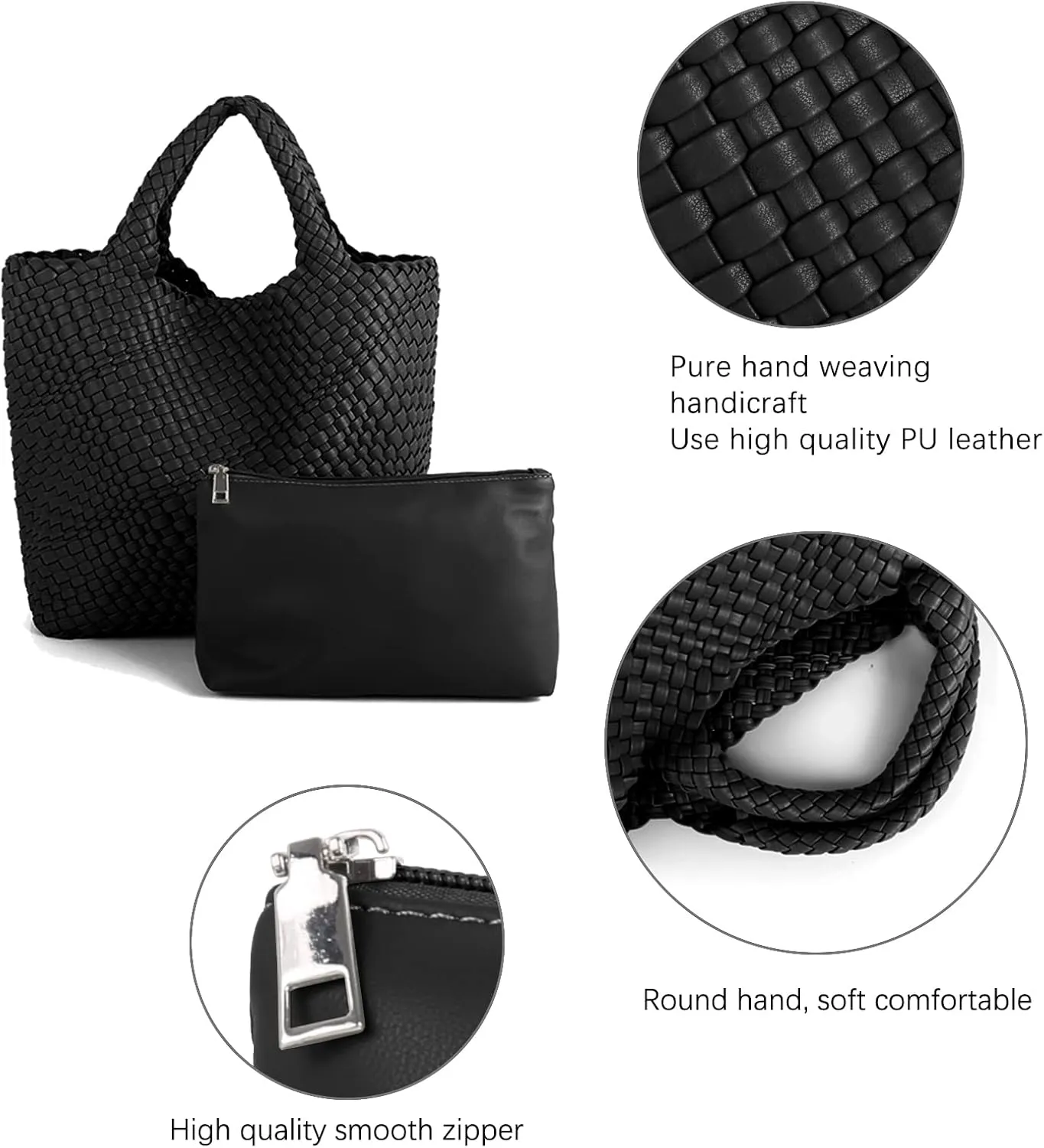 Woven Beach Tote Bag, Women Macaron Soft Leather Weave Handbag with Purse Top-handle Handbag for Work Travel