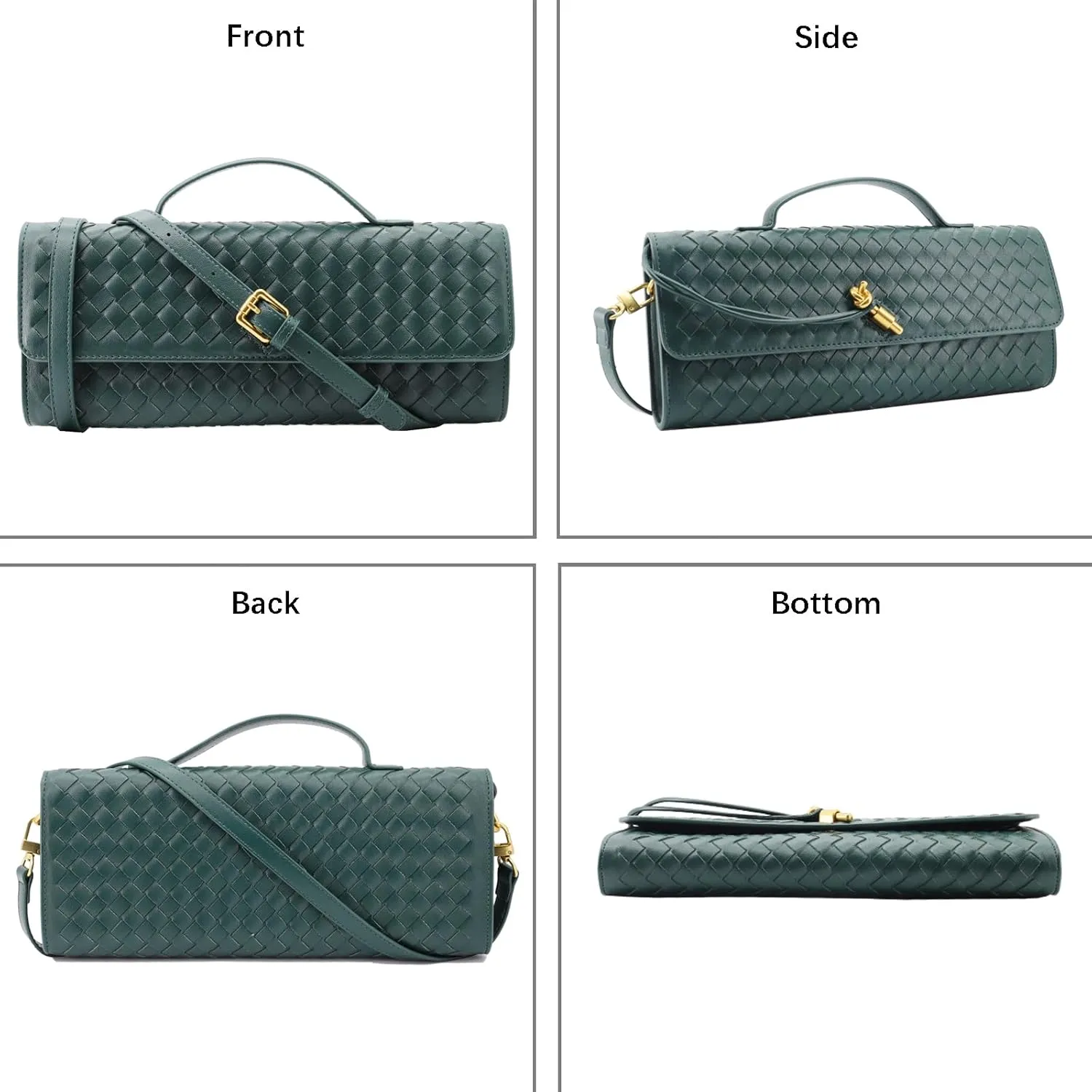 Woven Clutch Purse for Women Designer Shoulder Handbag Leather Crossbody Evening Bag with Detachable Chain