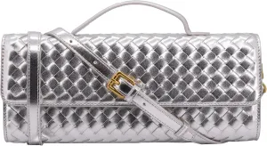 Woven Clutch Purse for Women Designer Shoulder Handbag Leather Crossbody Evening Bag with Detachable Chain
